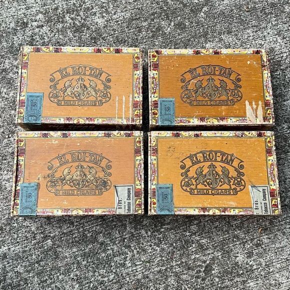 Vintage 4 El Roi-Tan Cigar Box The Cigar that Breathes Fresh Bankers Mild Cigars - Picture 1 of 9